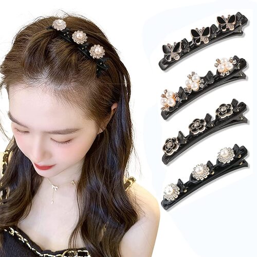 Assorted design Three Flower Side Hair Clip ( Pack of 6 )