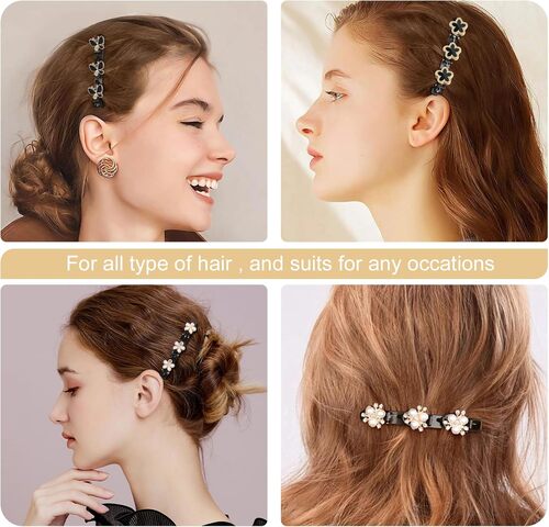 Assorted design Three Flower Side Hair Clip ( Pack of 6 )