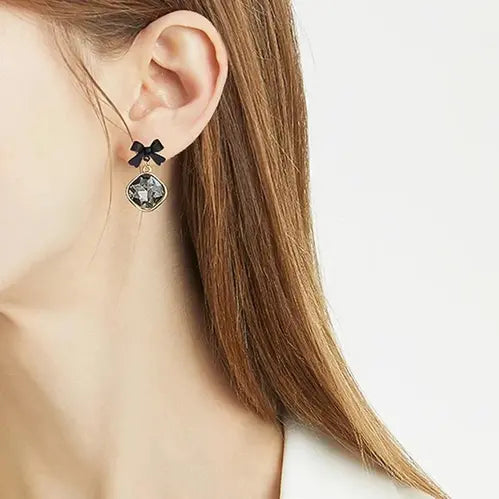Black Bow Crystal drop cute Earrings