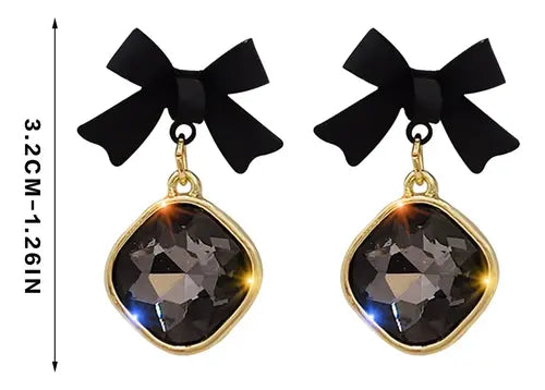 Black Bow Crystal drop cute Earrings
