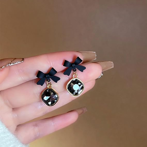 Black Bow Crystal drop cute Earrings