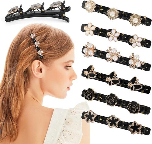 Assorted design Three Flower Side Hair Clip ( Pack of 6 )