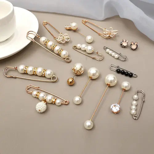 Pearl Brooch Pins Stylish Clothing Accessories ( Pack of 13 )