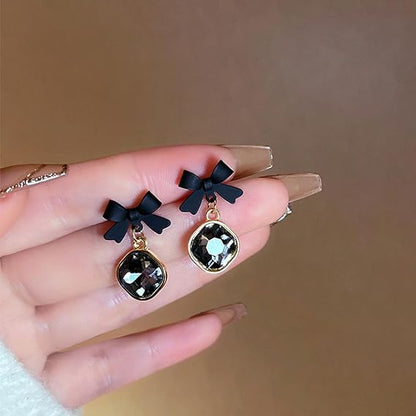 Black Bow Crystal drop cute Earrings